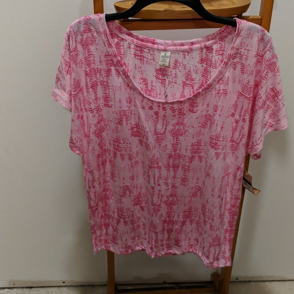 LUCKY BRAND PINK WOMEN SHORT SLEEVE SHIRT SZ. LARGE